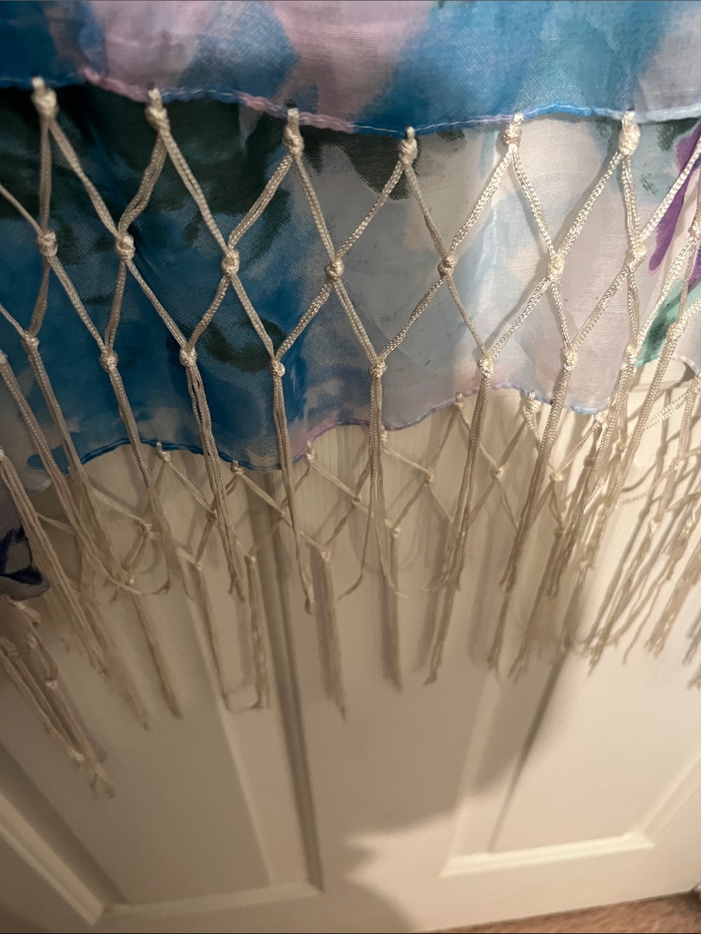 Floral Watercolor Fringe Scarf- Blue & Purple - Picture 2 of 4